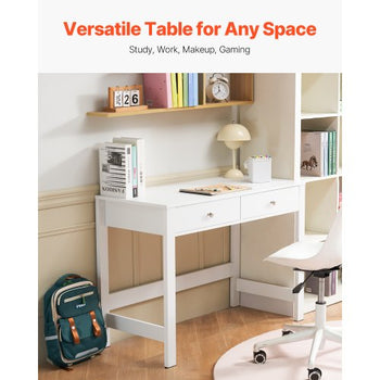 Small Desk with Drawers, Kids Desk for Bedroom, Modern Simple Study Table for Drawing, Reading, Writing, Rectangle MDF Furniture Study Storage Table for Home, Office, White