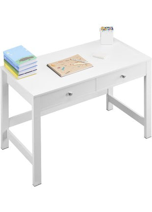 Small Desk with Drawers, Kids Desk for Bedroom, Modern Simple Study Table for Drawing, Reading, Writing, Rectangle MDF Furniture Study Storage Table for Home, Office, White