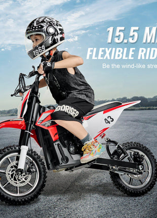 Kids Ride On Motorcycle, 36V Battery Powered Electric Motorcycle with Speed Up to 15.5mph, Treaded Tires, Battery Gauge, Dual Brakes, Ride on Toys for Children Boys Girls Aged 14+