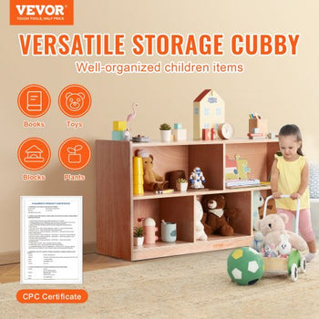 Cubby Mobile Tray Storage Cabinet, 5-Compartment Cubby Storage Shelf, Cubby Storage Cabinet 2-shelf, Classroom Cubbies, Classroom Furniture for Home, Daycare and Preschool, Natural