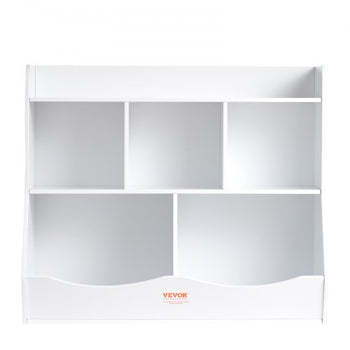 Wood Kid Storage Cubby, Toy Storage Organizer with Bookshelf, 5-Cubby Wood Toy Storage Cabinet, Children Book Toy Shelf for Kids Room, Playroom, Kindergarten, Nursery, White