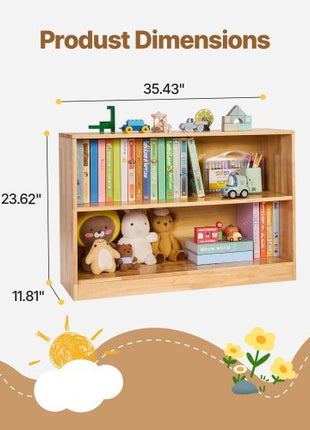 Montessori Bookshelf, 35.4 in Width Toy Storage Organizer,  2-Tier Kids Display Storage Cabinet, Daycare Furniture, Kids Bookshelf for Bedroom, Nursery, Living Room, Entryway, Preschool, Brown
