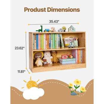 Montessori Bookshelf, 35.4 in Width Toy Storage Organizer,  2-Tier Kids Display Storage Cabinet, Daycare Furniture, Kids Bookshelf for Bedroom, Nursery, Living Room, Entryway, Preschool, Brown