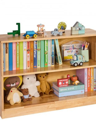 Montessori Bookshelf, 35.4 in Width Toy Storage Organizer,  2-Tier Kids Display Storage Cabinet, Daycare Furniture, Kids Bookshelf for Bedroom, Nursery, Living Room, Entryway, Preschool, Brown