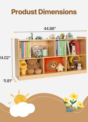 Montessori Bookshelf, 45 in Width Toy Storage Organizer, 5-Section Kids Display Storage Cabinet, Daycare Furniture, Kids Bookshelf for Bedroom, Nursery, Living Room, Entryway, Preschool, Brown