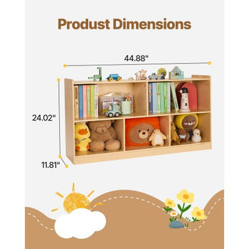 Montessori Bookshelf, 45 in Width Toy Storage Organizer, 5-Section Kids Display Storage Cabinet, Daycare Furniture, Kids Bookshelf for Bedroom, Nursery, Living Room, Entryway, Preschool, Brown