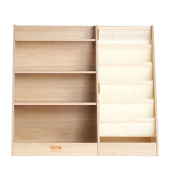 4-Tier Kids Wooden Bookshelf, Six-Layer Sling Bookcase, Baby Storage Book Rack, Book Toy Organizer Cabinet, for Kids Room, Playroom, Kindergarten, Nursery
