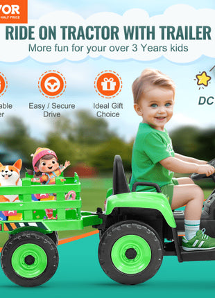 Kids Ride on Tractor 12V Electric Toy Tractor with Trailer Remote Control