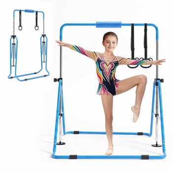 Gymnastic Bars for Kids, 140 lbs Capacity Folding Training Kip Bar, Adjustable Height Gymnastic Horizontal Bar for Home, Training Equipment for Indoor and Outdoor, Easy to Assemble, Blue