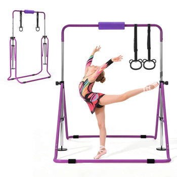 Gymnastic Bars for Kids, 140 lbs Capacity Folding Training Kip Bar, Adjustable Height Gymnastic Horizontal Bar for Home, Training Equipment for Indoor and Outdoor, Easy to Assemble, Purple