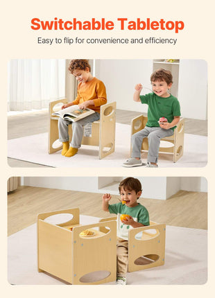 Montessori Weaning Table and Chair Set, Wooden Toddler Table and Chair Set for Aged 1-5, Adjustable Height Kids Montessori Chair and Activity Table, Ideal for Reading, Eating, Playing - Natural