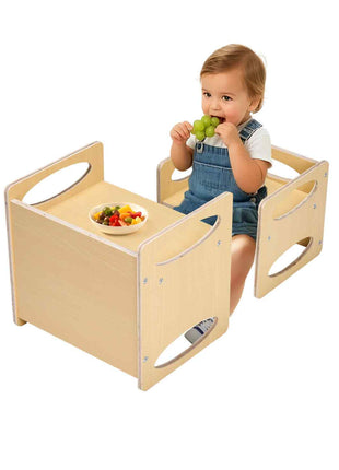 Montessori Weaning Table and Chair Set, Wooden Toddler Table and Chair Set for Aged 1-5, Adjustable Height Kids Montessori Chair and Activity Table, Ideal for Reading, Eating, Playing - Natural