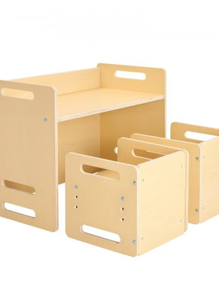 Montessori Weaning Table and Chair Set, Wooden Toddler Table and Chair Set with 2 Chairs, Adjustable Height Montessori Chair and Activity Table, Ideal for Reading, Eating, Playing - Natural