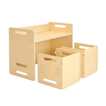 Montessori Weaning Table and Chair Set, Wooden Toddler Table and Chair Set with 2 Chairs, Adjustable Height Montessori Chair and Activity Table, Ideal for Reading, Eating, Playing - Natural