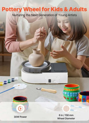 Mini Pottery Wheel, 6 inch Turntable, Forward and Reverse Rotation, Adjustable Speed, Electric Clay Wheel for Kids and Adults, with Clay Shaping Tools, for Home DIY, Pottery Classes, White