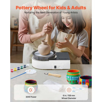 Mini Pottery Wheel, 6 inch Turntable, Forward and Reverse Rotation, Adjustable Speed, Electric Clay Wheel for Kids and Adults, with Clay Shaping Tools, for Home DIY, Pottery Classes, White