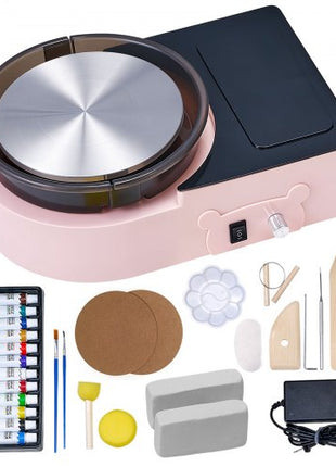 Mini Pottery Wheel, 6 inch Turntable, Forward and Reverse Rotation, Adjustable Speed, Electric Clay Wheel for Kids and Adults, with Clay Shaping Tools, for Home DIY, Pottery Classes, Pink
