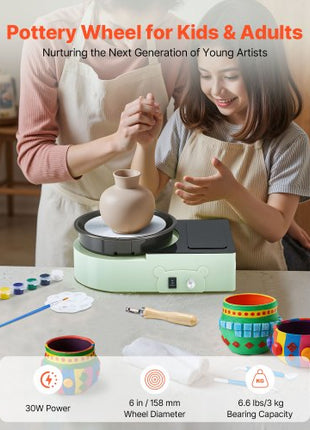 Mini Pottery Wheel, 6 inch Turntable, Forward and Reverse Rotation, Adjustable Speed, Electric Clay Wheel for Kids and Adults, with Clay Shaping Tools, for Home DIY, Pottery Classes, Green