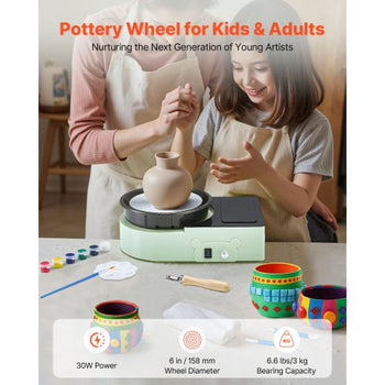 Mini Pottery Wheel, 6 inch Turntable, Forward and Reverse Rotation, Adjustable Speed, Electric Clay Wheel for Kids and Adults, with Clay Shaping Tools, for Home DIY, Pottery Classes, Green