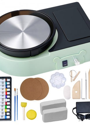 Mini Pottery Wheel, 6 inch Turntable, Forward and Reverse Rotation, Adjustable Speed, Electric Clay Wheel for Kids and Adults, with Clay Shaping Tools, for Home DIY, Pottery Classes, Green