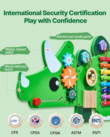 Dinosaur Activity Wall Busy Board Panels, 11 Activities, Montessori Sensory Wall Toy for Kids 3-12 Years, Montessori Learning Activity Center, Ideal for Toddler Playroom Nursery Classroom