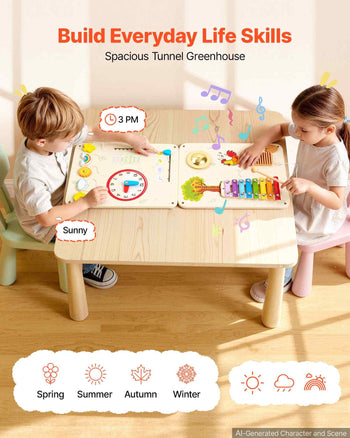 Wall Busy Board, 16-in-1 5 Panels Montessori Sensory Activity Panels, Learning Activity Center for Daycare, Classroom, Playroom, and Home, Sturdy Wooden Educational Toys, with Mounting Hardware