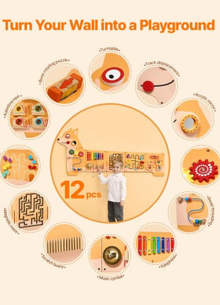Puppy Activity Wall Busy Board Panels, 12 Activities, Montessori Sensory Wall Toy for Kids 3-12 Years, Montessori Learning Activity Center, Ideal for Toddler Playroom Nursery Classroom