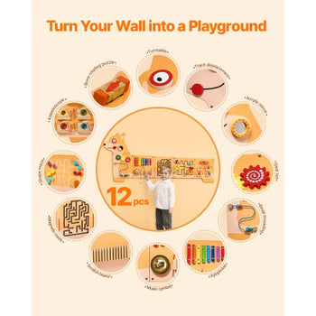 Puppy Activity Wall Busy Board Panels, 12 Activities, Montessori Sensory Wall Toy for Kids 3-12 Years, Montessori Learning Activity Center, Ideal for Toddler Playroom Nursery Classroom