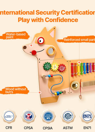 Puppy Activity Wall Busy Board Panels, 12 Activities, Montessori Sensory Wall Toy for Kids 3-12 Years, Montessori Learning Activity Center, Ideal for Toddler Playroom Nursery Classroom