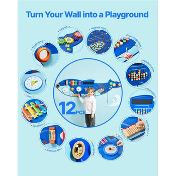 Orca Activity Wall Busy Board Panels, 12 Activities, Montessori Sensory Wall Toy for Kids 3-12 Years, Montessori Learning Activity Center, Ideal for Toddler Playroom Nursery Classroom