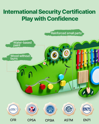 Crocodile Activity Wall Busy Board Panels, 9 Activities, Montessori Sensory Wall Toy for Kids 3-12 Years, Montessori Learning Activity Center, Ideal for Toddler Playroom Nursery Classroom