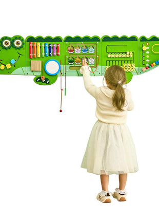 Crocodile Activity Wall Busy Board Panels, 9 Activities, Montessori Sensory Wall Toy for Kids 3-12 Years, Montessori Learning Activity Center, Ideal for Toddler Playroom Nursery Classroom