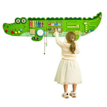 Crocodile Activity Wall Busy Board Panels, 9 Activities, Montessori Sensory Wall Toy for Kids 3-12 Years, Montessori Learning Activity Center, Ideal for Toddler Playroom Nursery Classroom
