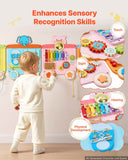 Wall Busy Board, 18-in-1 Train Montessori Sensory Activity Panels, Learning Activity Center for Daycare, Classroom, Playroom, and Home, Sturdy Wooden Educational Toys, with Mounting Hardware