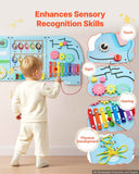 Wall Busy Board, 14-in-1 Elephant Montessori Sensory Activity Panels, Learning Activity Center for Daycare, Classroom, Playroom, and Home, Sturdy Wooden Educational Toys, with Mounting Hardware