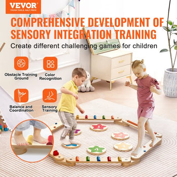 Balance Beam Stepping Stones, 6 PCS Wooden Toddler Balance Boards, Montessori Toy for Kids 2-6, Build Coordination and Gross Motor Skills Gymnastics Obstacle Course Indoor Outdoor for Girls Boys