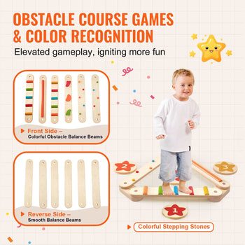 Balance Beam Stepping Stones, 6 PCS Wooden Toddler Balance Boards, Montessori Toy for Kids 2-6, Build Coordination and Gross Motor Skills Gymnastics Obstacle Course Indoor Outdoor for Girls Boys