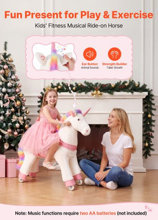 Ride On Horse, Riding Unicorn Toys for Kids, No Battery Required, Smooth Wheels with Anti-Roll Stop Ring, Upgraded Raised Seat, Handles, Sturdy Pedals, 176 lbs Max Load Capacity for Ages 6+