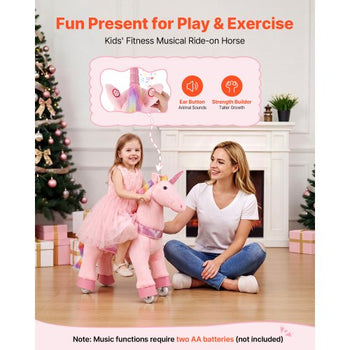 Ride On Horse, Riding Pink Unicorn Toys for Kids, No Battery Required, Smooth Wheels with Anti-Roll Stop Ring, Upgraded Raised Seat, Handles, Pedals, 110 lbs Max Load Capacity for Ages 3-8