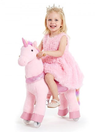 Ride On Horse, Riding Pink Unicorn Toys for Kids, No Battery Required, Smooth Wheels with Anti-Roll Stop Ring, Upgraded Raised Seat, Handles, Pedals, 110 lbs Max Load Capacity for Ages 3-8