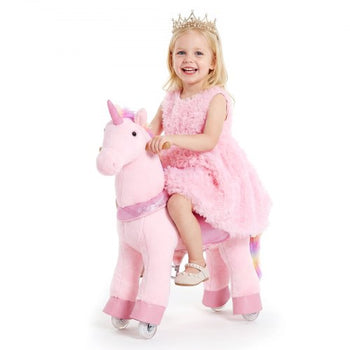 Ride On Horse, Riding Pink Unicorn Toys for Kids, No Battery Required, Smooth Wheels with Anti-Roll Stop Ring, Upgraded Raised Seat, Handles, Pedals, 110 lbs Max Load Capacity for Ages 3-8