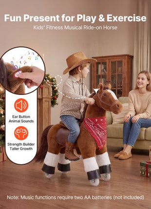 Ride On Horse, Riding Pony Toys for Kids, No Battery Required, Smooth Wheels with Anti-Roll Stop Ring, Upgraded Raised Seat, Handles, Pedals, 110 lbs Max Load Capacity for Ages 3-8