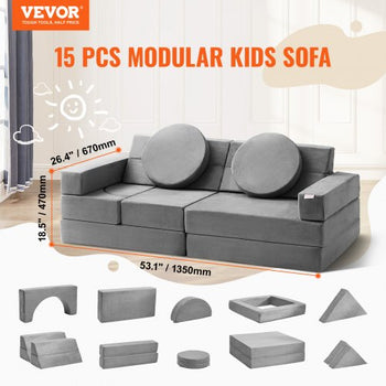 Play Couch, Modular Kids Couch 15pcs, Toddler Foam Sofa Couch with High-density 25D Sponge for Playing, Creating, Sleeping, Imaginative Kids Furniture for Bedroom and Playroom