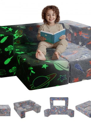 Kids Couch, 4Pcs Toddler Couch Sofa Bed, Kids Chair Seat Playroom Furniture, Child Sectional Sofa with Removable Cover for Kids Girls & Boys, Dark Grey