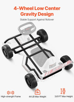 Electric Go Kart, 6V 4.5Ah Battery, Pedal Go Kart Portable Outdoor Race Toy for Kids Ages 2+, 20000 RPM Motor, 2 MPH Constant Speed, LED Headlight & Horn, Non-slip Tires, 44 lbs Max Load, White