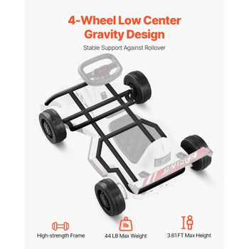 Electric Go Kart, 6V 4.5Ah Battery, Pedal Go Kart Portable Outdoor Race Toy for Kids Ages 2+, 20000 RPM Motor, 2 MPH Constant Speed, LED Headlight & Horn, Non-slip Tires, 44 lbs Max Load, White