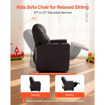 Kids Reclining Chair, Toddler Recliner with Cup Holder, 101° to 121° Adjustable Backrest, Easy-to-Clean PU Leather Recliner Couch with Footrest, 90 lbs Load, for Boys & Girls, Children (Brown)