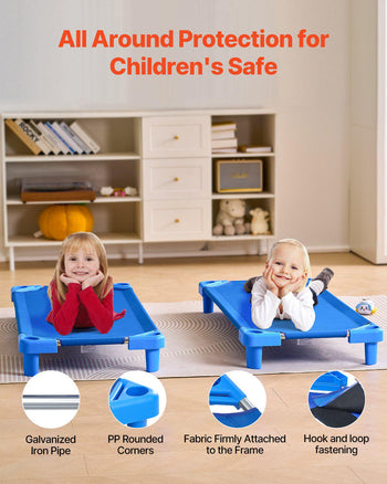 Stackable Kiddie Cot, Pack of 4,  Portable Toddler Nap Cots, Standard Size 52" L x 23" W Daycare Cots for Kids, Preschool Classroom Daycare Beds for Sleeping, Resting, Naptime, Blue