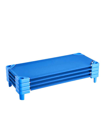 Stackable Kiddie Cot, Pack of 4,  Portable Toddler Nap Cots, Standard Size 52" L x 23" W Daycare Cots for Kids, Preschool Classroom Daycare Beds for Sleeping, Resting, Naptime, Blue