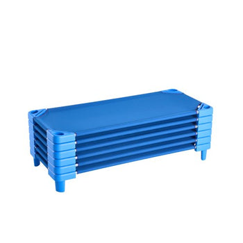 Stackable Kiddie Cot, Pack of 6,  Portable Toddler Nap Cots, Standard Size 52" L x 23" W Daycare Cots for Kids, Preschool Classroom Daycare Beds for Sleeping, Resting, Naptime, Blue